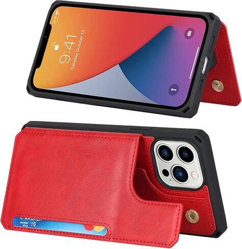 حافظة iCoverCase متوافقة مع حافظة iPhone 13 Pro Max مع حامل بطاقة وحزام معصم، فتحات بطاقات من جلد البولي يوريثان، حافظة مقاومة للصدمات بمشبك مغناطيسي مزدوج مقاس 6.7 بوصة (كاكي) in Saudi Arabia