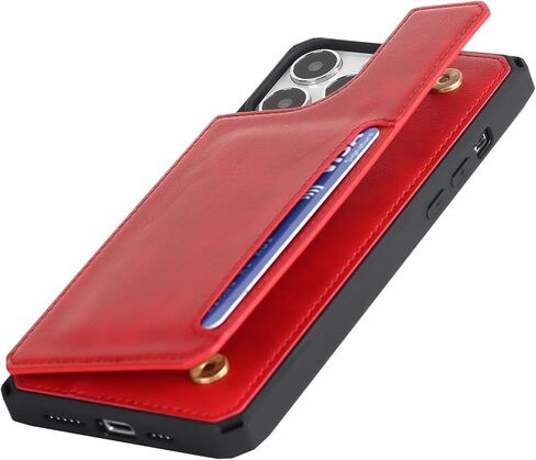 حافظة iCoverCase متوافقة مع حافظة iPhone 13 Pro Max مع حامل بطاقة وحزام معصم، فتحات بطاقات من جلد البولي يوريثان، حافظة مقاومة للصدمات بمشبك مغناطيسي مزدوج مقاس 6.7 بوصة (كاكي) in Saudi Arabia