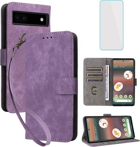 for Google Pixel 6A 5G Wallet Phone Case with Screen Protector [RFID Blocking] Leather Card Holder Kickstand Wrist Strap Women Men Cell Phone Case for Google Pixel6 A Pixel6A Pixel 6 A Green in Kuwait