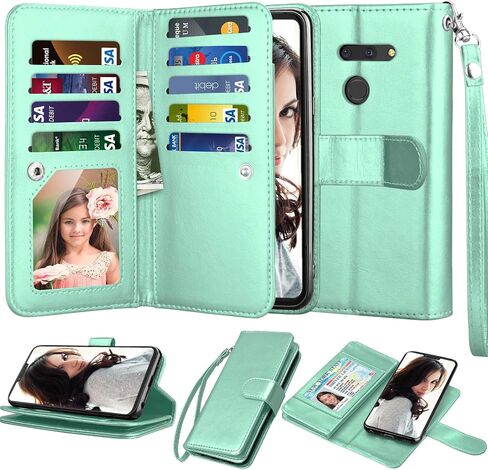 NJJEX Compatible with LG G8 ThinQ Case/LG G8/ LG G8 ThinQ Wallet Case, [9 Card Slots] PU Leather ID Credit Holder Folio Flip Cover [Detachable][Kickstand] Magnetic Phone Case & Wrist Strap [Black] in Saudi Arabia