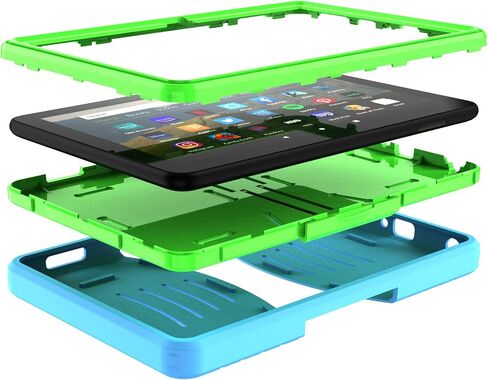 حافظة EpicGadget لهاتف Amazon Fire HD 8 / Fire HD 8 Plus (الجيل الثاني عشر، إصدار 2022) - غطاء حافظة هجين شديد التحمل مع مسند + 1 واقي شاشة وقلم (أزرق/أخضر) in Saudi Arabia