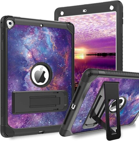 DUEDUE for iPad 9.7 Case 2017/2018, iPad Air 2 Case, iPad 6th/5th Generation Case with Kickstand Glitter Bling 3 in 1 Heavy Duty Hard PC Cover Shockproof Protective Case for iPad Pro 9.7, Purple in Kuwait