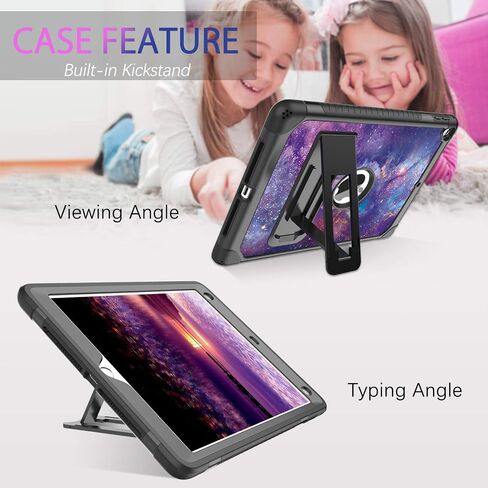 DUEDUE for iPad 9.7 Case 2017/2018, iPad Air 2 Case, iPad 6th/5th Generation Case with Kickstand Glitter Bling 3 in 1 Heavy Duty Hard PC Cover Shockproof Protective Case for iPad Pro 9.7, Purple in Kuwait
