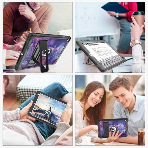 DUEDUE for iPad 9.7 Case 2017/2018, iPad Air 2 Case, iPad 6th/5th Generation Case with Kickstand Glitter Bling 3 in 1 Heavy Duty Hard PC Cover Shockproof Protective Case for iPad Pro 9.7, Purple in Kuwait