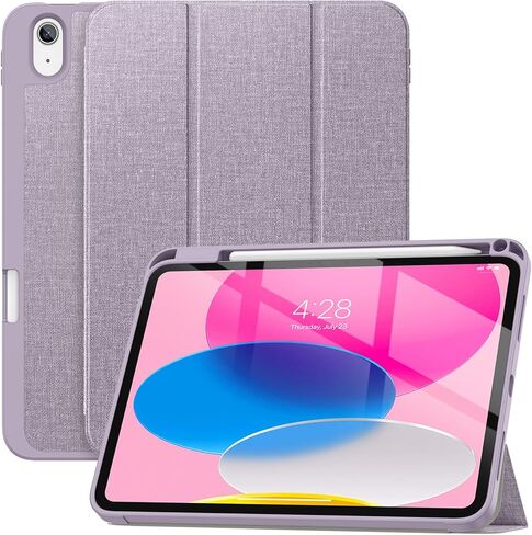 حافظة Soke لجهاز iPad الجيل العاشر 2022 مع حامل أقلام (10.9 بوصة) - حافظة ممتازة مقاومة للصدمات [نوم/تنبيه تلقائي] مع غطاء خلفي ناعم من مادة TPU وحامل نحيف ثلاثي الطي لجهاز iPad 10.9 بوصة، بنفسجي in Kuwait