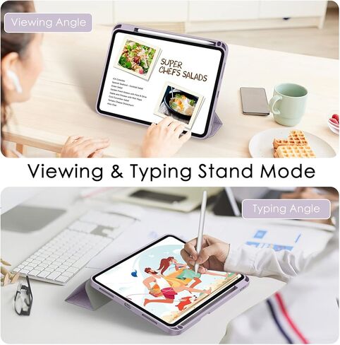 حافظة Soke لجهاز iPad الجيل العاشر 2022 مع حامل أقلام (10.9 بوصة) - حافظة ممتازة مقاومة للصدمات [نوم/تنبيه تلقائي] مع غطاء خلفي ناعم من مادة TPU وحامل نحيف ثلاثي الطي لجهاز iPad 10.9 بوصة، بنفسجي in Kuwait