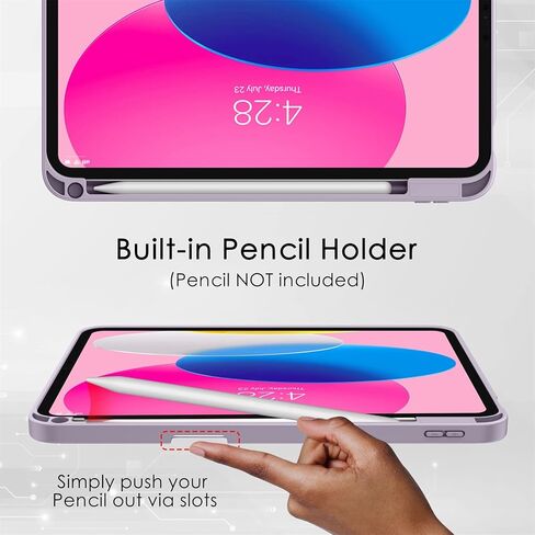 حافظة Soke لجهاز iPad الجيل العاشر 2022 مع حامل أقلام (10.9 بوصة) - حافظة ممتازة مقاومة للصدمات [نوم/تنبيه تلقائي] مع غطاء خلفي ناعم من مادة TPU وحامل نحيف ثلاثي الطي لجهاز iPad 10.9 بوصة، بنفسجي in Kuwait