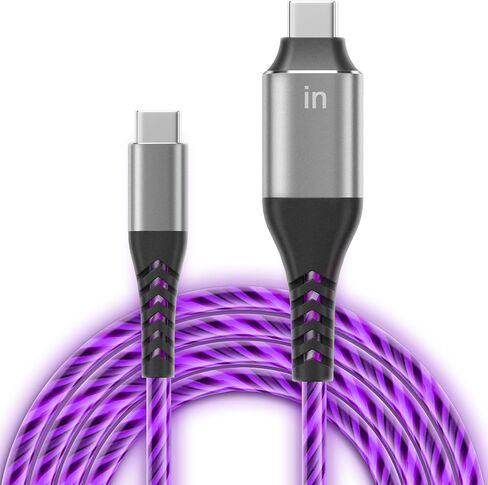كابل USB C إلى USB C بطول 6 أقدام، كابل شاحن USB C مضيء 3A، شاحن Led من النوع C شحن سريع متوافق مع iPhone 15/15 pro وMacBook وiPad وSamsung Galaxy S23 (أرجواني) in Saudi Arabia
