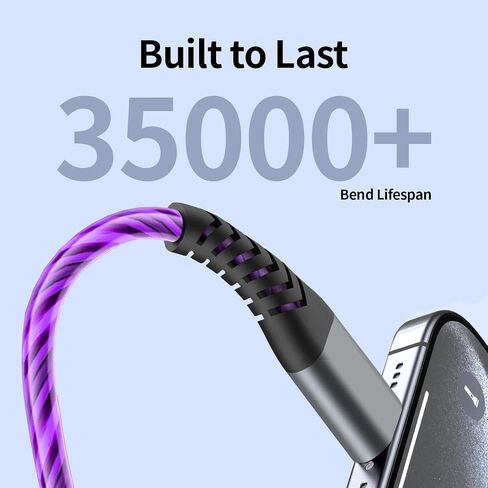 كابل USB C إلى USB C بطول 6 أقدام، كابل شاحن USB C مضيء 3A، شاحن Led من النوع C شحن سريع متوافق مع iPhone 15/15 pro وMacBook وiPad وSamsung Galaxy S23 (أرجواني) in Saudi Arabia