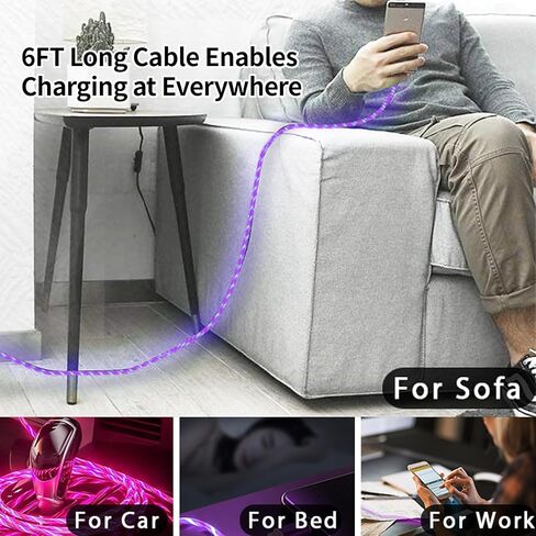 كابل USB C إلى USB C بطول 6 أقدام، كابل شاحن USB C مضيء 3A، شاحن Led من النوع C شحن سريع متوافق مع iPhone 15/15 pro وMacBook وiPad وSamsung Galaxy S23 (أرجواني) in Saudi Arabia