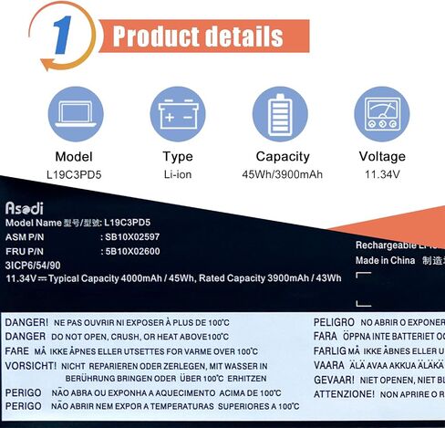 بطارية كمبيوتر محمول ASODI L19C3PD5 L19L3PD5 L19M3PD5 متوافقة مع Lenovo Thinkpad E14 Gen 2 20T6 20TA/ E14 Gen 3 20Y7 20YD 20YE/ E15 Gen 2 20T8 20TD سلسلة SB10X02597 SB10X02605 L19D3PD5 45Wh in Saudi Arabia