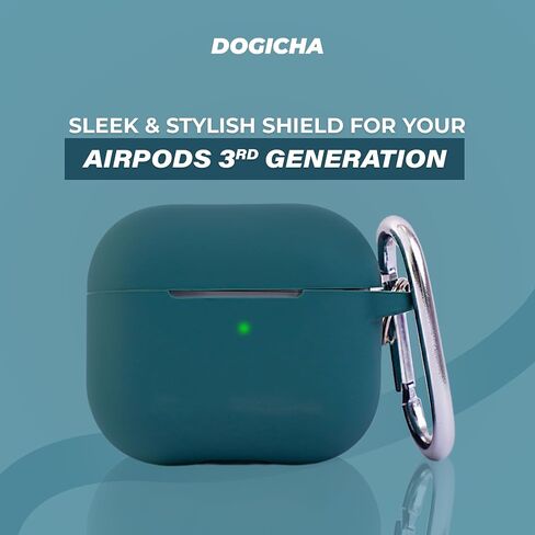 Soft Silicon Pine Green Case Compatible with AirPods 3 Generation 2021 - Resistant to Scratch, Impact & Water, Skin-Friendly Surface with Keychain & LED Charging Indicator in Saudi Arabia