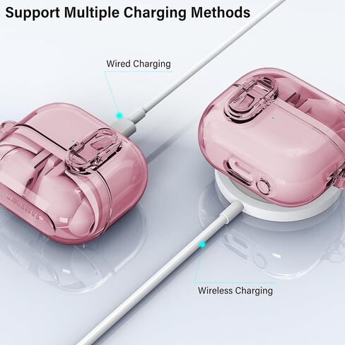 CCSmall for Samsung Galaxy Buds 3 Pro Clear Case with Lock, Military Hard Shell with Anti-Drop Anti-Lost Ring Keychain Case Cover for Galaxy Buds 3 / Buds3 Pro Pink in Saudi Arabia