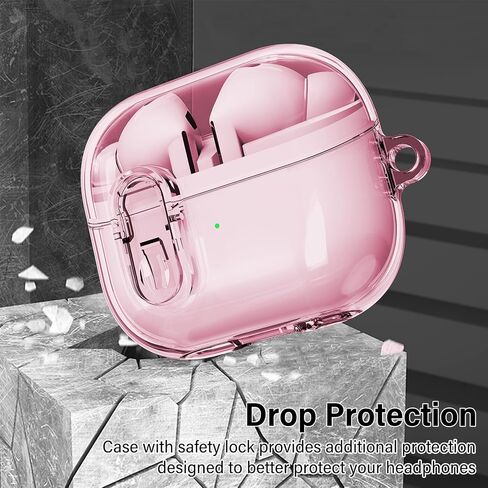CCSmall for Samsung Galaxy Buds 3 Pro Clear Case with Lock, Military Hard Shell with Anti-Drop Anti-Lost Ring Keychain Case Cover for Galaxy Buds 3 / Buds3 Pro Pink in Saudi Arabia