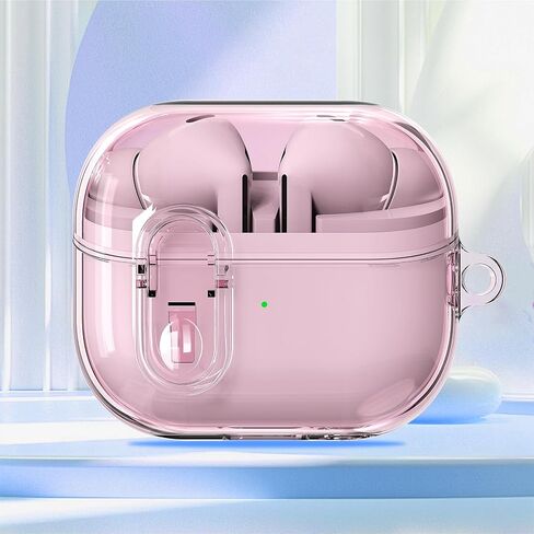 CCSmall for Samsung Galaxy Buds 3 Pro Clear Case with Lock, Military Hard Shell with Anti-Drop Anti-Lost Ring Keychain Case Cover for Galaxy Buds 3 / Buds3 Pro Pink in Saudi Arabia
