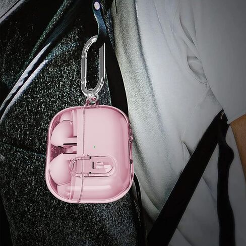 CCSmall for Samsung Galaxy Buds 3 Pro Clear Case with Lock, Military Hard Shell with Anti-Drop Anti-Lost Ring Keychain Case Cover for Galaxy Buds 3 / Buds3 Pro Pink in Saudi Arabia