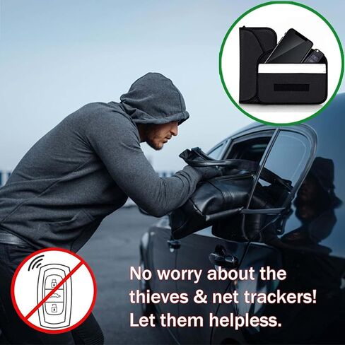 حقائب فاراداي - حقيبة حجب الإشارة لمفتاح السيارة والهاتف الخلوي RFID حقيبة حجب الإشارة مضادة للتتبع ومضادة للقرصنة وحماية إشارة السيارة واي فاي/GSM/LTE/NFC/RFID (1، أسود) in Kuwait