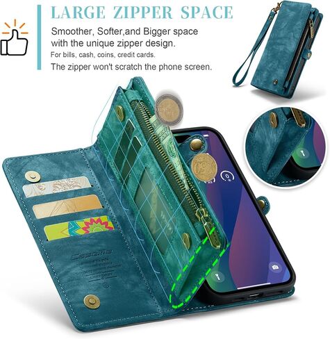 حافظة محفظة Kowauri لهاتف iPhone 15 Plus، محفظة جلدية بسحاب ومحفظة فوليو مع حامل بطاقة وحزام معصم قابل للفصل وغطاء خلفي واقٍ مضاد للصدمات لهاتف iPhone 15 Plus (6.7 بوصة)، أزرق in Kuwait