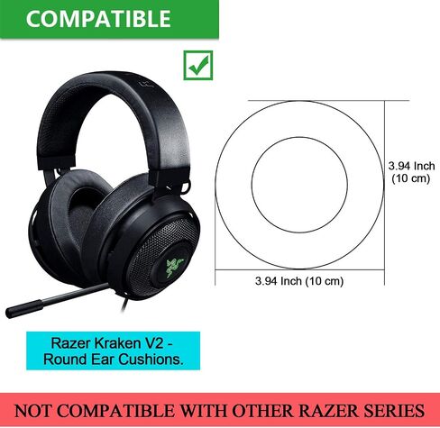 Kraken V2 Earpads, JARMOR Replacement Memory Foam Ear Cushion Kit Pad Cover for Razer Kraken V2 Headphone ONLY – Round (Black/Green) in Saudi Arabia