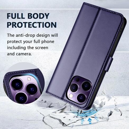iPhone 14 Pro Wallet Case, Luxury Leather iPhone 14 Pro Case with Card Holder, RFID Blocking, Magnetic, Stand, Shockproof Cover for iPhone 14 Pro 6.1 inch, Blue in Saudi Arabia