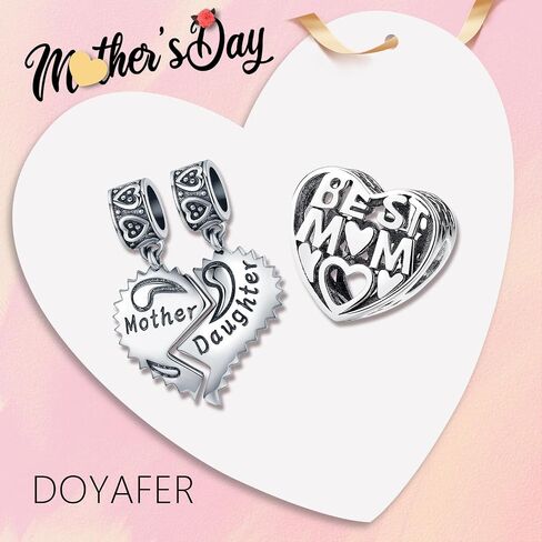 Doyafer Rose Gold Mom Charms Pendant for Women Bracelets Necklace Lovely Bear Beads Gift for Mom （ pack of 2） in Saudi Arabia