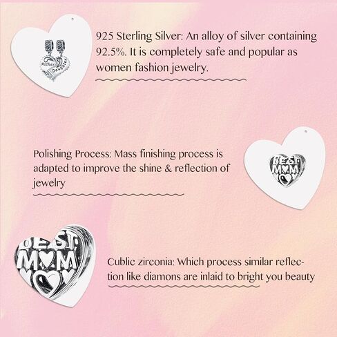 Doyafer Rose Gold Mom Charms Pendant for Women Bracelets Necklace Lovely Bear Beads Gift for Mom （ pack of 2） in Saudi Arabia