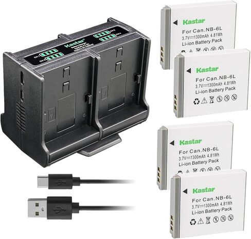 Kastar 2-Pack Battery and Quadruple Charger Compatible with Canon NB-6L NB6L, NB-6LH NB6LH Battery, Canon CB-2LY Charger, Canon IXY Digital 25 is, Digital IXUS 200 is, Digital IXUS 210 Digital Camera in Saudi Arabia