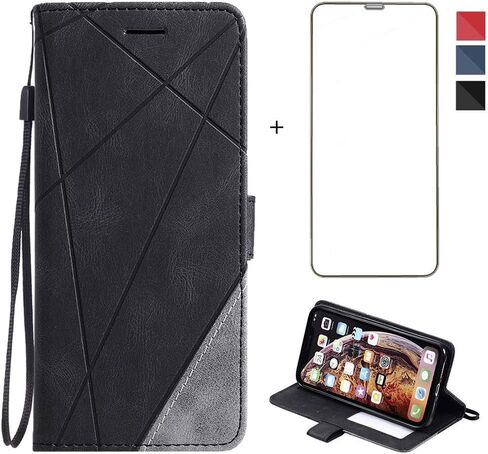 متوافق مع جراب محفظة iPhone XR وواقي شاشة من الزجاج المقوى وغطاء جلدي قابل للطي وحامل بطاقة الائتمان وحافظات الهاتف الخلوي لهاتف iPhoneXR iPhone10R i Phonex 10XR 10R 10 R RX CR أزرق للرجال والنساء والفتيات in Kuwait