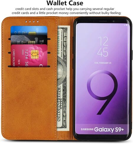 iCoverCase for Samsung Galaxy S9 Plus Wallet Case, Premium PU Magnetic Leather Card Slots Holder Carry Kickstand Feature Flip Cover Case for Galaxy S9 Plus (Khaki) in Saudi Arabia
