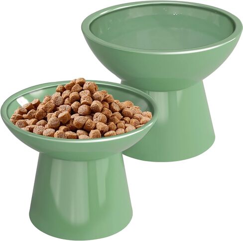 SUNQEBO Elevated Cat Bowls, Ceramic Raised Cat Bowl for Food and Water, Tilted Small Dogs and Puppy Bowl Backflow Prevention and Protect Pet's Spines, Artistic Unique Shape (2 Pack, White) in Saudi Arabia