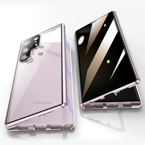 Jonwelsy Anti Peeping Case for Samsung Galaxy S23 Ultra, 360 Degree Front and Back Privacy Tempered Glass Cover, Anti SPY Screen, Magnetic Adsorption Metal Bumper (Purple) in Saudi Arabia