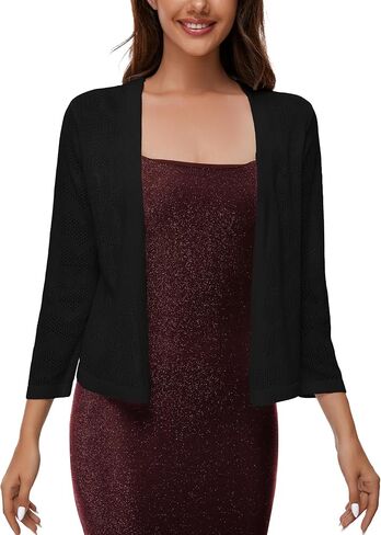 Satuun Women's 3/4 Sleeve Shrugs Crochet Lightweight Open Front Cropped Cardigan for Women in Saudi Arabia