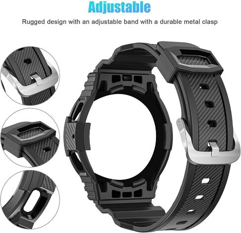 Galaxy Watch 4 Band 40mm 44mm with Bumper Case, Samsung Watch 5 Bands Rugged Strap with Protective Case, Sport Military Shockproof TPU Replacement Bands Protector Cover for Men Women in Saudi Arabia