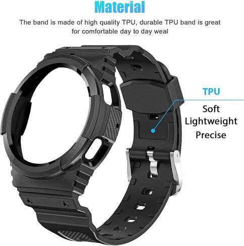 Galaxy Watch 4 Band 40mm 44mm with Bumper Case, Samsung Watch 5 Bands Rugged Strap with Protective Case, Sport Military Shockproof TPU Replacement Bands Protector Cover for Men Women in Saudi Arabia