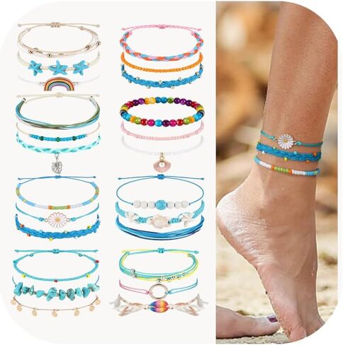 JOERICA 24 Pcs Waterproof String Bracelets for Women Handmade Friendship Bracelet Ocean Beach Boho Bracelets Anklets for Women Surfer Wave Boho Adjustable Bracelet Summer Jewelry in Saudi Arabia