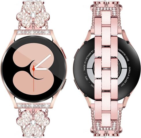 Compatible with 20mm Samsung Galaxy Watch 4 40mm 44mm, Fashion Bling Diamond Clover Band for Women, Cute Dressy Luxury bracelet for Watch 4 Classic 42mm 46mm/Active 2/Watch 3 41mm-Rose Gold in Saudi Arabia