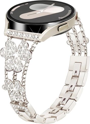 Compatible with 20mm Samsung Galaxy Watch 4 40mm 44mm, Fashion Bling Diamond Clover Band for Women, Cute Dressy Luxury bracelet for Watch 4 Classic 42mm 46mm/Active 2/Watch 3 41mm-Rose Gold in Saudi Arabia