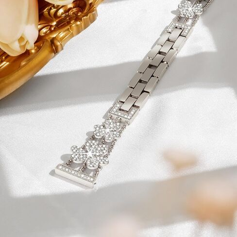 Compatible with 20mm Samsung Galaxy Watch 4 40mm 44mm, Fashion Bling Diamond Clover Band for Women, Cute Dressy Luxury bracelet for Watch 4 Classic 42mm 46mm/Active 2/Watch 3 41mm-Rose Gold in Saudi Arabia
