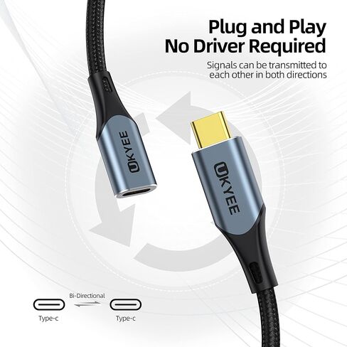 كابل تمديد USBC بطول 6.6 أقدام، موصل ذهبي USB 3.2 نوع C 3.1 ذكر إلى أنثى موسع سلك نايلون، شحن سريع 100 واط، توافق نقل 10 جيجابت في الثانية مع الكمبيوتر المحمول/الكمبيوتر اللوحي الهاتف المحمول/USB C Hub in Kuwait