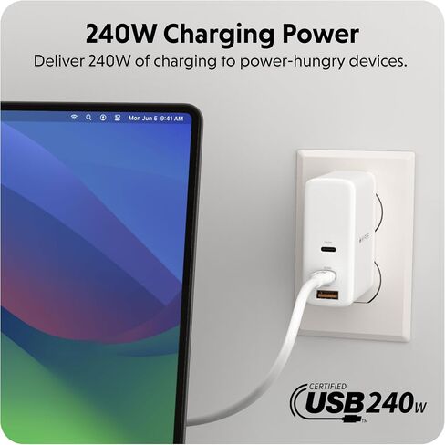 HyperJuice 240W Silicone USB C to USB C Cable (6ft/2m) for All Devices. Durable 240W USB-C Charge Cable. Portable, Tangle-Free Design, Over-Temperature Protection. Charges Any USBC to USBC Device in Kuwait