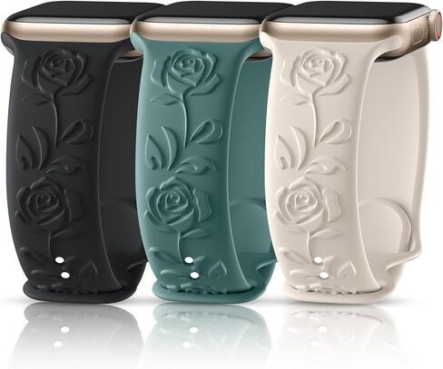 Odbeai Floral Engraved Band Compatible with Apple Watch Bands 38mm 40mm 41mm 42mm 44mm 45mm 49mm Women,3 Pack Cute Embossed Flower Silicone Straps for Watch Bands Series 9 Ultra SE 8 7 6 5 4 3 2 1 in Saudi Arabia