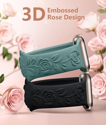 Odbeai Floral Engraved Band Compatible with Apple Watch Bands 38mm 40mm 41mm 42mm 44mm 45mm 49mm Women,3 Pack Cute Embossed Flower Silicone Straps for Watch Bands Series 9 Ultra SE 8 7 6 5 4 3 2 1 in Saudi Arabia