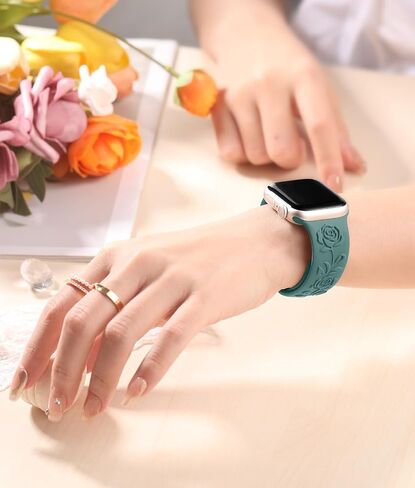 Odbeai Floral Engraved Band Compatible with Apple Watch Bands 38mm 40mm 41mm 42mm 44mm 45mm 49mm Women,3 Pack Cute Embossed Flower Silicone Straps for Watch Bands Series 9 Ultra SE 8 7 6 5 4 3 2 1 in Saudi Arabia