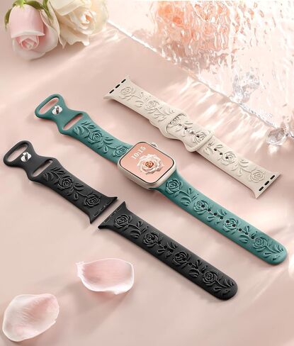 Odbeai Floral Engraved Band Compatible with Apple Watch Bands 38mm 40mm 41mm 42mm 44mm 45mm 49mm Women,3 Pack Cute Embossed Flower Silicone Straps for Watch Bands Series 9 Ultra SE 8 7 6 5 4 3 2 1 in Saudi Arabia