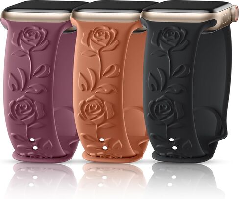 Odbeai Floral Engraved Band Compatible with Apple Watch Bands 38mm 40mm 41mm 42mm 44mm 45mm 49mm Women,3 Pack Cute Embossed Flower Silicone Straps for Watch Bands Series 9 Ultra SE 8 7 6 5 4 3 2 1 in Saudi Arabia