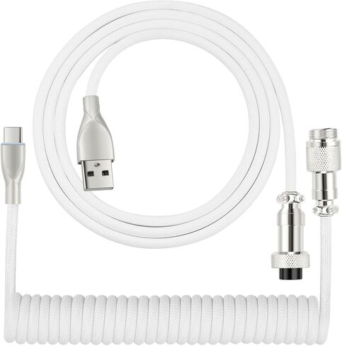 USB Type C Keyboard Coiled Cable, USB C to USB A Cable for Gaming Keyboard, Braided Detachable Metal Aviator Connector Double Sleeved Keyboard Cable 6FT(Black) in Kuwait