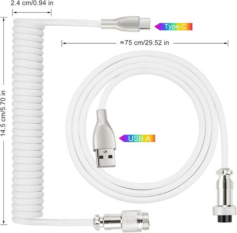 USB Type C Keyboard Coiled Cable, USB C to USB A Cable for Gaming Keyboard, Braided Detachable Metal Aviator Connector Double Sleeved Keyboard Cable 6FT(Black) in Kuwait