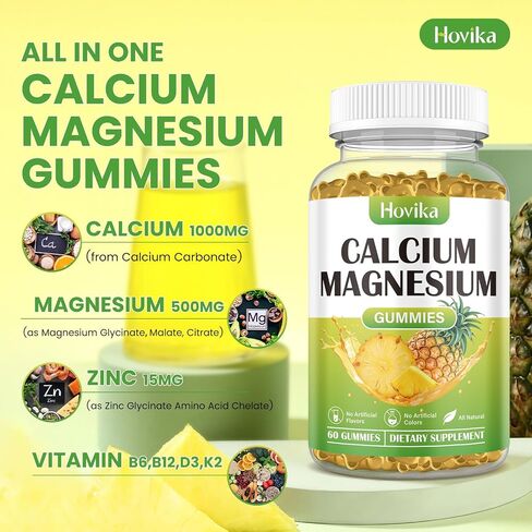 Calcium Magnesium Zinc Gummies-Calcium Magnesium 2:1 Ratio with Vitamin D3, K2, B6, B12 for Bone Strength, Muscle Function & Nerve Health, Extra Absorption Formula, Vegan, Raspberry Flavor 120 Gummies in Saudi Arabia