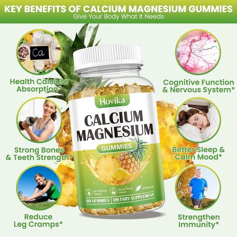 Calcium Magnesium Zinc Gummies-Calcium Magnesium 2:1 Ratio with Vitamin D3, K2, B6, B12 for Bone Strength, Muscle Function & Nerve Health, Extra Absorption Formula, Vegan, Raspberry Flavor 120 Gummies in Saudi Arabia