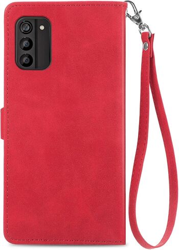 حافظة هاتف بمحفظة بتصميم سحاب لهاتف Nokia G100، حافظة جلدية لطيفة على البشرة مع مشبك مغناطيسي وحافظة لفتحات بطاقات متعددة لهاتف Nokia G100، SZY أحمر in Saudi Arabia